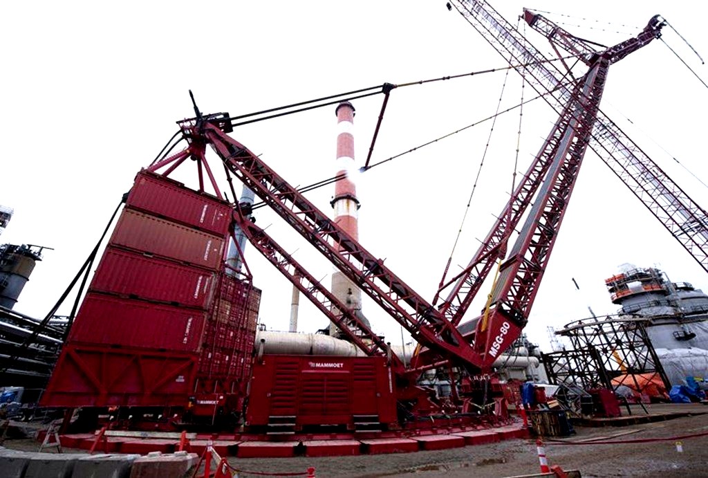 Crawler crane on an industrial job site